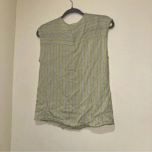 Women’s Mango  Brand Lime Green Grey Striped Hidden Buttons Tank Blouse Size 4 - Picture 10 of 11